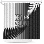 New Zealand Football Shower Curtain Silver Fern Maori Pattern Monochrome