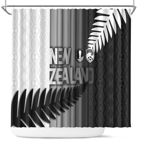 New Zealand Football Shower Curtain Silver Fern Maori Pattern Monochrome