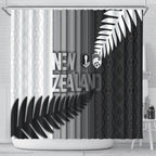 New Zealand Football Shower Curtain Silver Fern Maori Pattern Monochrome