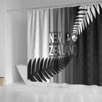 New Zealand Football Shower Curtain Silver Fern Maori Pattern Monochrome