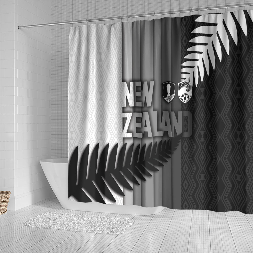 New Zealand Football Shower Curtain Silver Fern Maori Pattern Monochrome