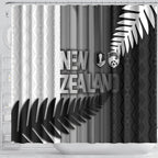 New Zealand Football Shower Curtain Silver Fern Maori Pattern Monochrome