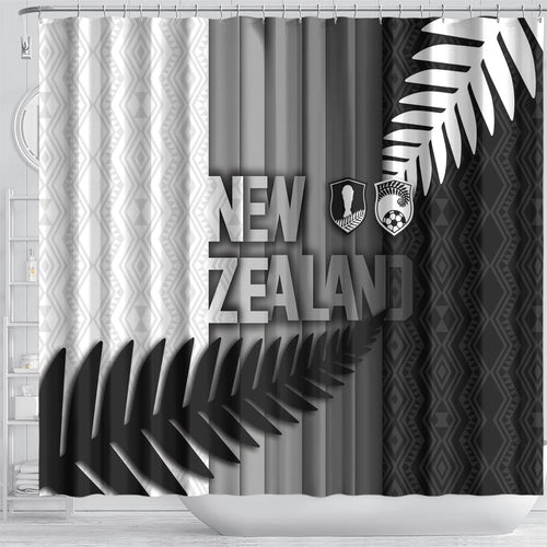 New Zealand Football Shower Curtain Silver Fern Maori Pattern Monochrome