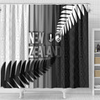 New Zealand Football Shower Curtain Silver Fern Maori Pattern Monochrome