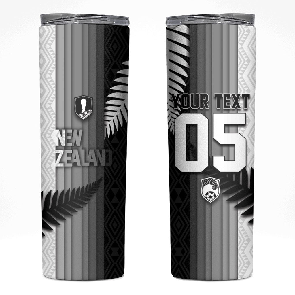 Custom New Zealand Football Skinny Tumbler Silver Fern Maori Pattern Monochrome