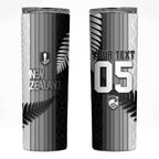 Custom New Zealand Football Skinny Tumbler Silver Fern Maori Pattern Monochrome