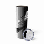 Custom New Zealand Football Skinny Tumbler Silver Fern Maori Pattern Monochrome
