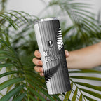 Custom New Zealand Football Skinny Tumbler Silver Fern Maori Pattern Monochrome