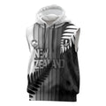 Custom New Zealand Football Sleeveless Hoodie Silver Fern Maori Pattern Monochrome