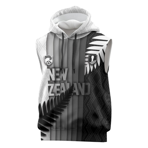 Custom New Zealand Football Sleeveless Hoodie Silver Fern Maori Pattern Monochrome