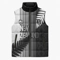 Custom New Zealand Football Sleeveless Puffer Jacket Silver Fern Maori Pattern Monochrome