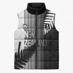 Custom New Zealand Football Sleeveless Puffer Jacket Silver Fern Maori Pattern Monochrome