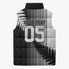 Custom New Zealand Football Sleeveless Puffer Jacket Silver Fern Maori Pattern Monochrome