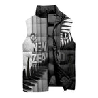 Custom New Zealand Football Sleeveless Puffer Jacket Silver Fern Maori Pattern Monochrome