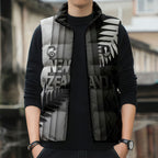 Custom New Zealand Football Sleeveless Puffer Jacket Silver Fern Maori Pattern Monochrome