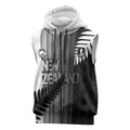 Custom New Zealand Football Sleeveless Zip Hoodie Silver Fern Maori Pattern Monochrome