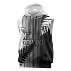 Custom New Zealand Football Sleeveless Zip Hoodie Silver Fern Maori Pattern Monochrome