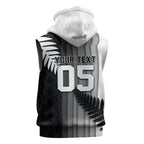 Custom New Zealand Football Sleeveless Zip Hoodie Silver Fern Maori Pattern Monochrome