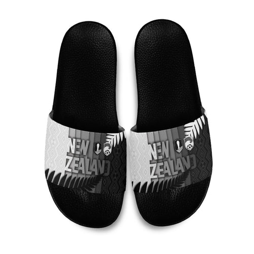 New Zealand Football Slide Sandals Silver Fern Maori Pattern Monochrome