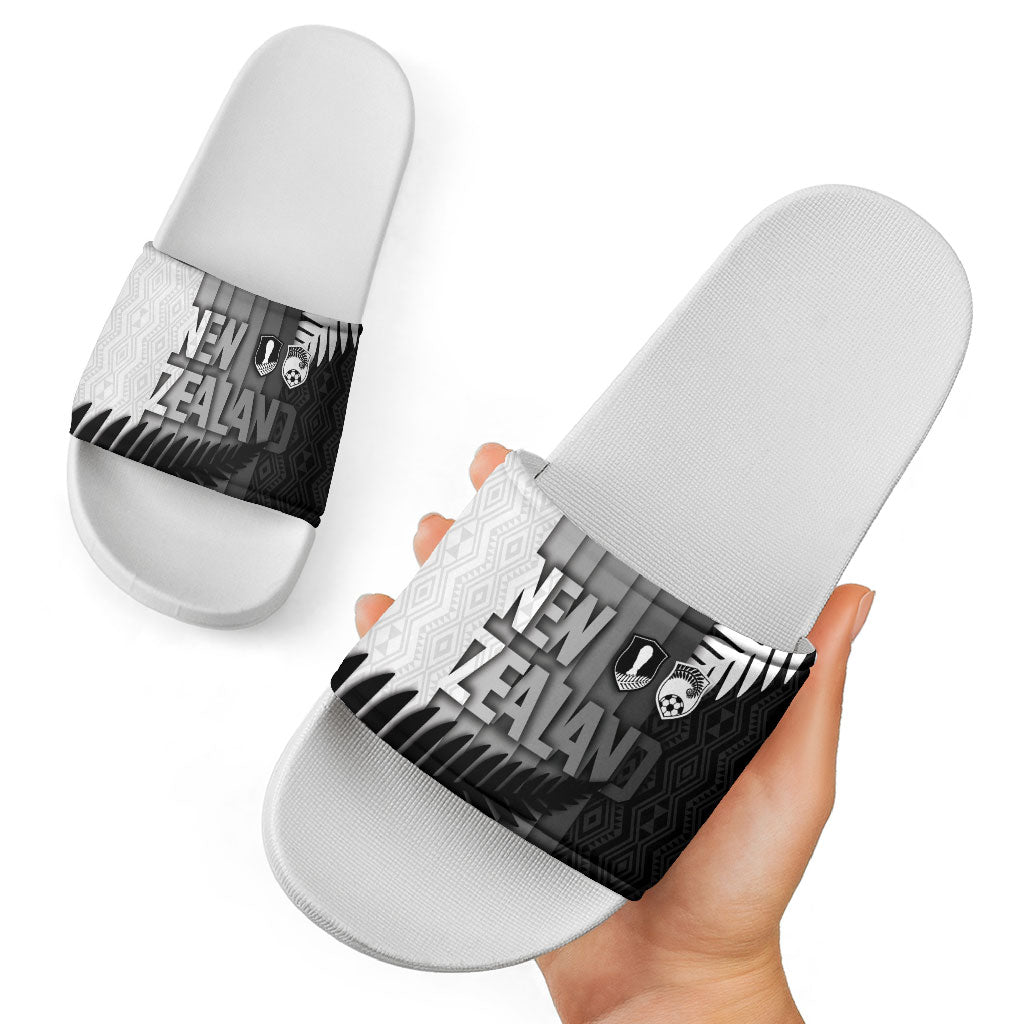 New Zealand Football Slide Sandals Silver Fern Maori Pattern Monochrome
