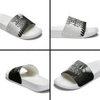 New Zealand Football Slide Sandals Silver Fern Maori Pattern Monochrome