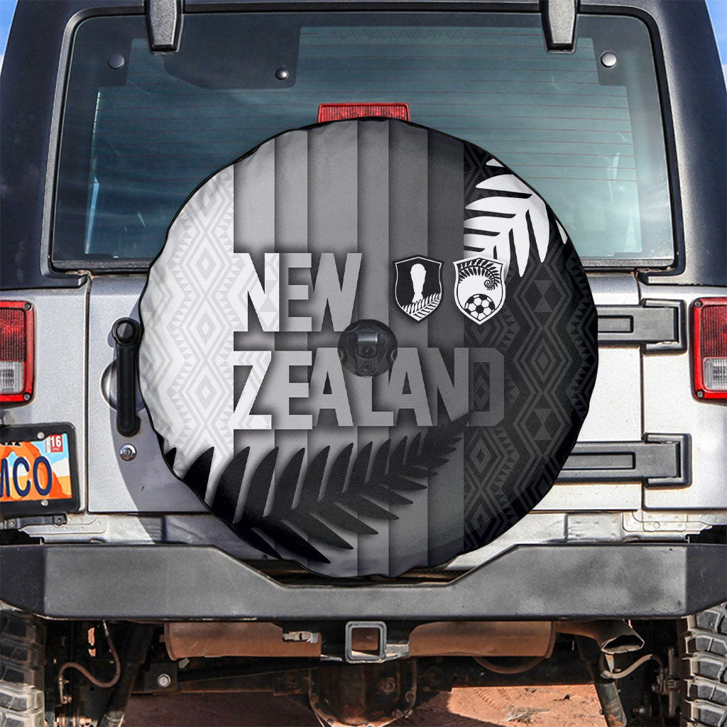 New Zealand Football Spare Tire Cover Silver Fern Maori Pattern Monochrome