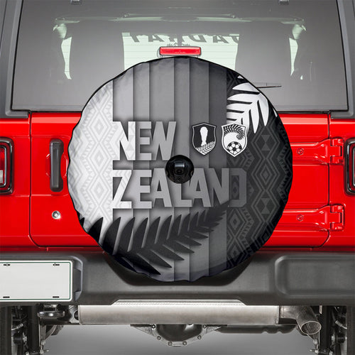 New Zealand Football Spare Tire Cover Silver Fern Maori Pattern Monochrome
