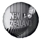 New Zealand Football Spare Tire Cover Silver Fern Maori Pattern Monochrome