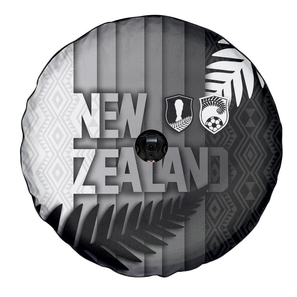 New Zealand Football Spare Tire Cover Silver Fern Maori Pattern Monochrome