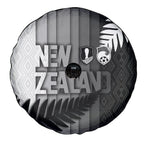 New Zealand Football Spare Tire Cover Silver Fern Maori Pattern Monochrome