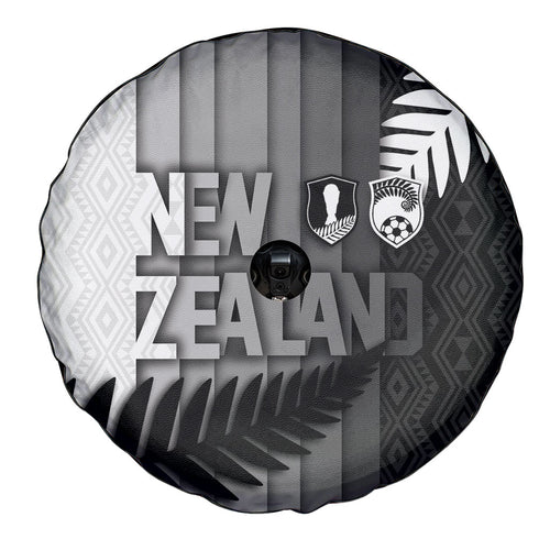 New Zealand Football Spare Tire Cover Silver Fern Maori Pattern Monochrome