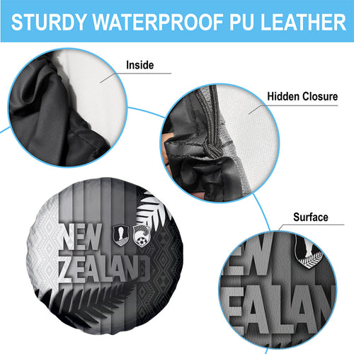 New Zealand Football Spare Tire Cover Silver Fern Maori Pattern Monochrome