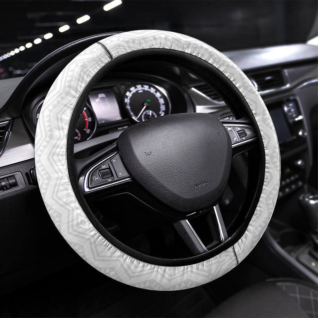 New Zealand Football Steering Wheel Cover Silver Fern Maori Pattern Monochrome