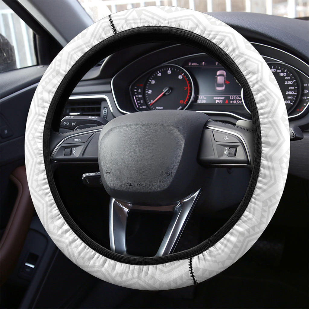 New Zealand Football Steering Wheel Cover Silver Fern Maori Pattern Monochrome