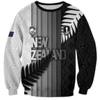 Custom New Zealand Football Sweatshirt Silver Fern Maori Pattern Monochrome