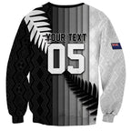 Custom New Zealand Football Sweatshirt Silver Fern Maori Pattern Monochrome