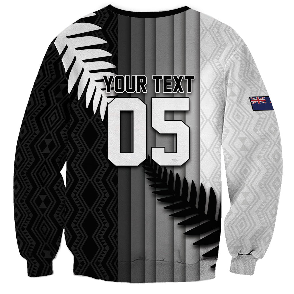 Custom New Zealand Football Sweatshirt Silver Fern Maori Pattern Monochrome