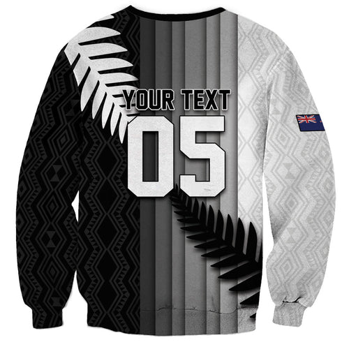 Custom New Zealand Football Sweatshirt Silver Fern Maori Pattern Monochrome