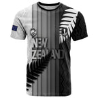Custom New Zealand Football T Shirt Silver Fern Maori Pattern Monochrome