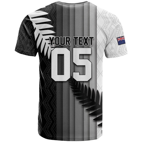 Custom New Zealand Football T Shirt Silver Fern Maori Pattern Monochrome