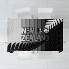 New Zealand Football Tablecloth Silver Fern Maori Pattern Monochrome