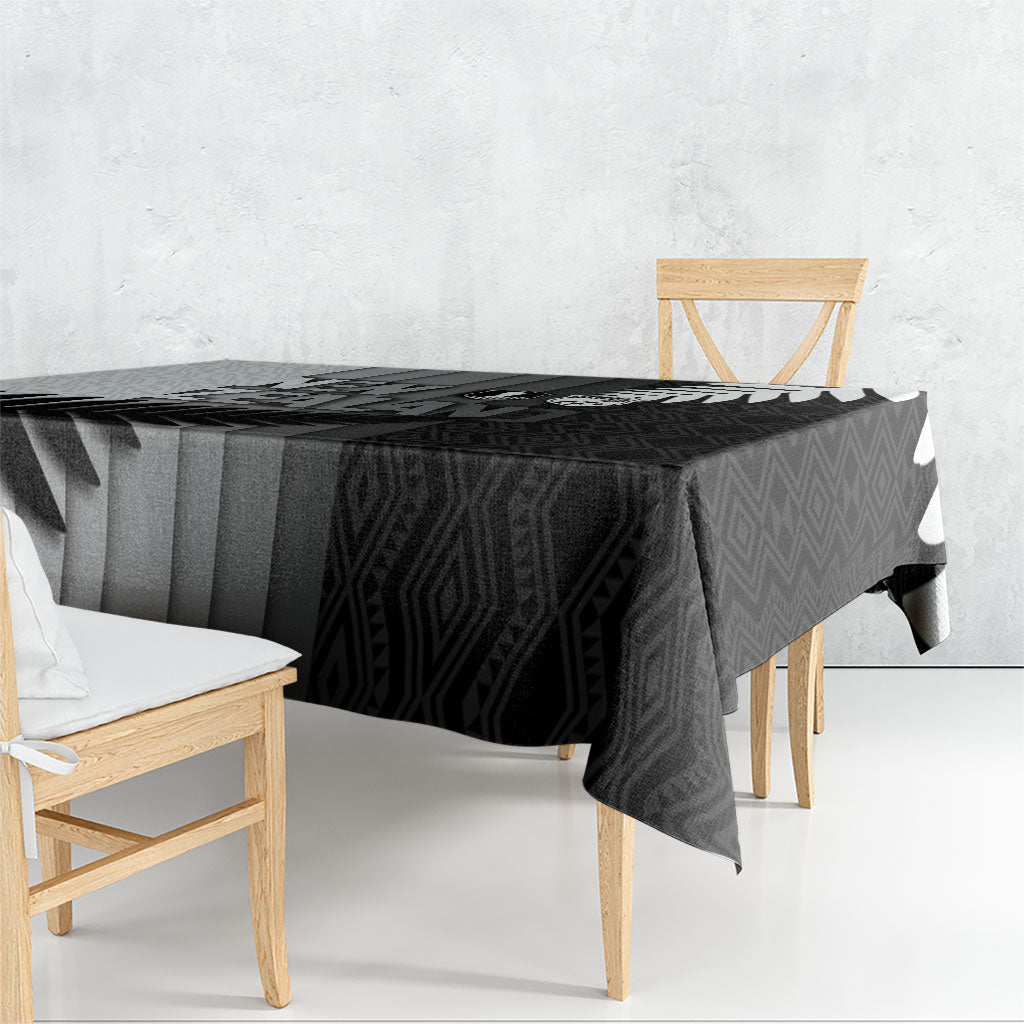 New Zealand Football Tablecloth Silver Fern Maori Pattern Monochrome