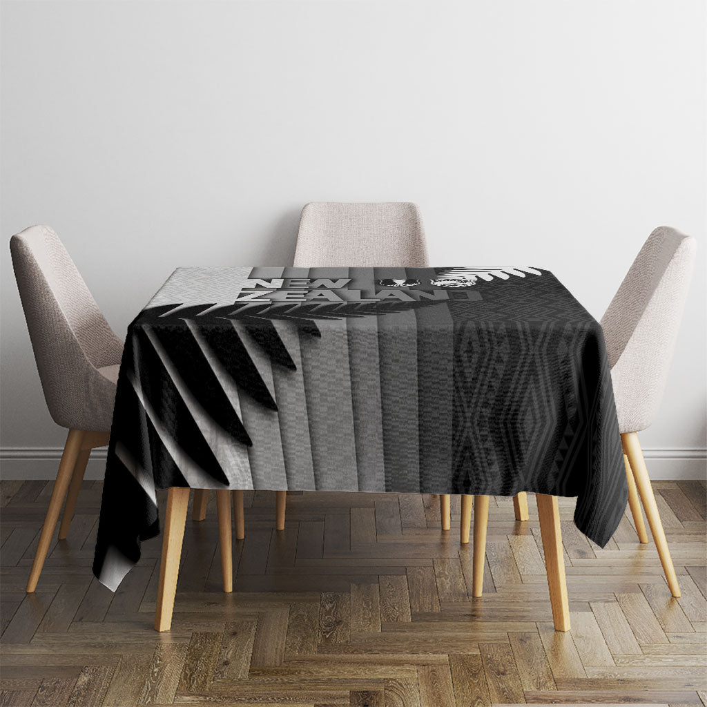 New Zealand Football Tablecloth Silver Fern Maori Pattern Monochrome
