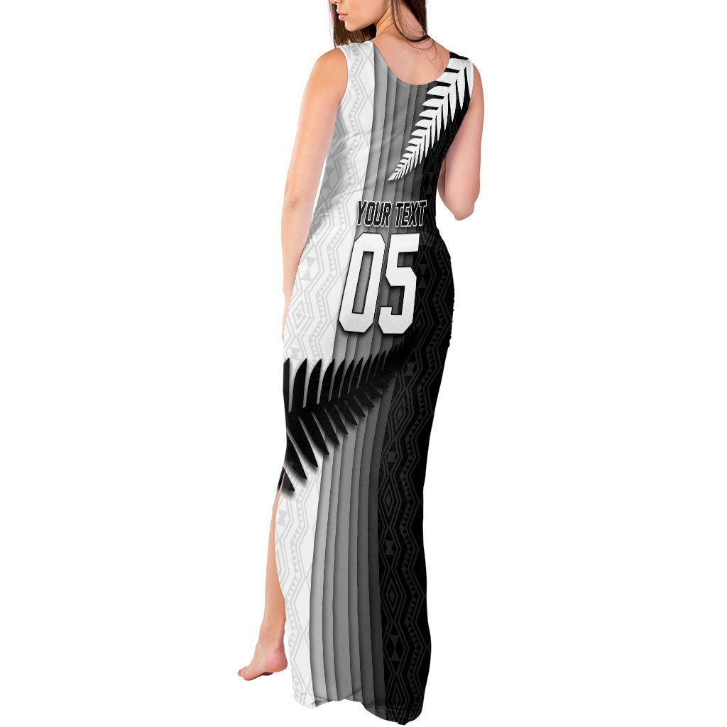Custom New Zealand Football Tank Maxi Dress Silver Fern Maori Pattern Monochrome