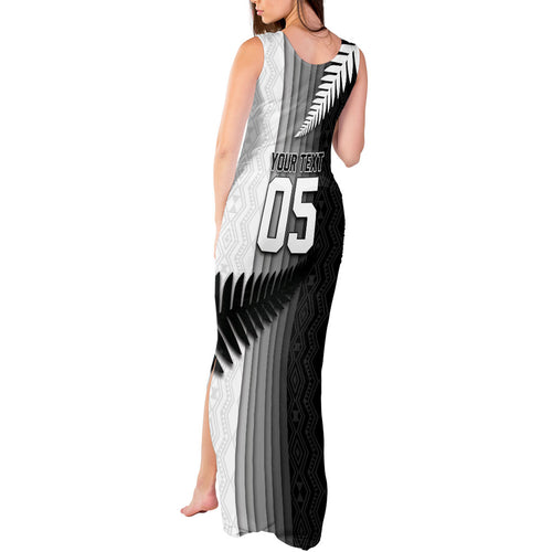 Custom New Zealand Football Tank Maxi Dress Silver Fern Maori Pattern Monochrome