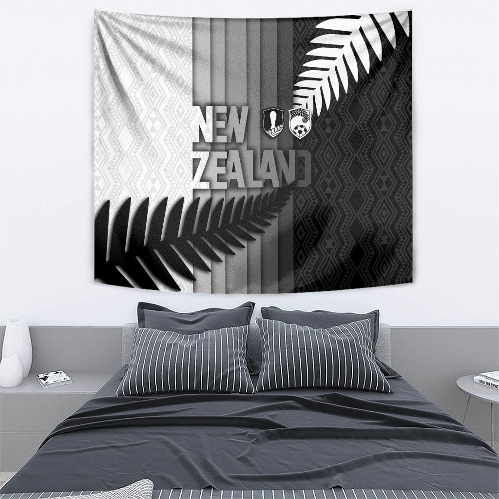 New Zealand Football Tapestry Silver Fern Maori Pattern Monochrome