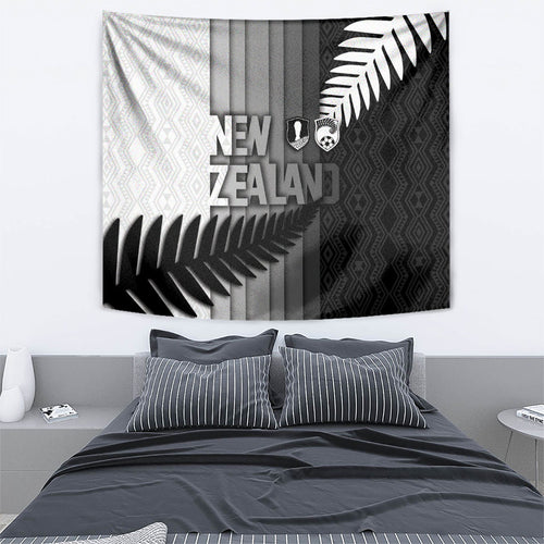 New Zealand Football Tapestry Silver Fern Maori Pattern Monochrome