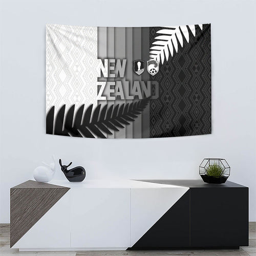 New Zealand Football Tapestry Silver Fern Maori Pattern Monochrome