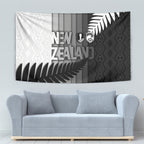 New Zealand Football Tapestry Silver Fern Maori Pattern Monochrome