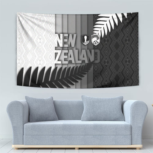 New Zealand Football Tapestry Silver Fern Maori Pattern Monochrome